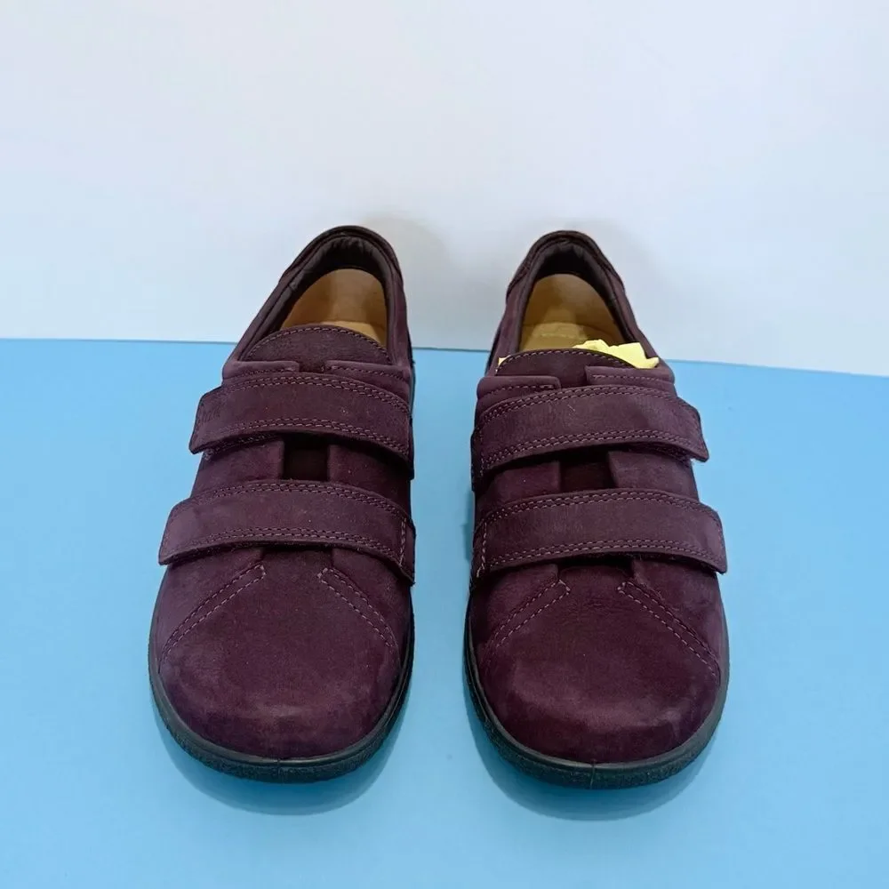 HOTTER Double Adjustable Strap Shoes – Purple & Leather, Size 6